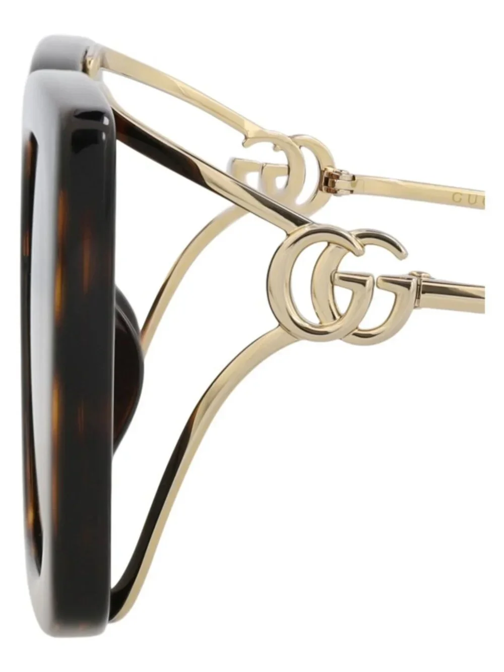 New Gucci Women's Sunglasses Square Rectangle Injection Frame Havana Gold Brown